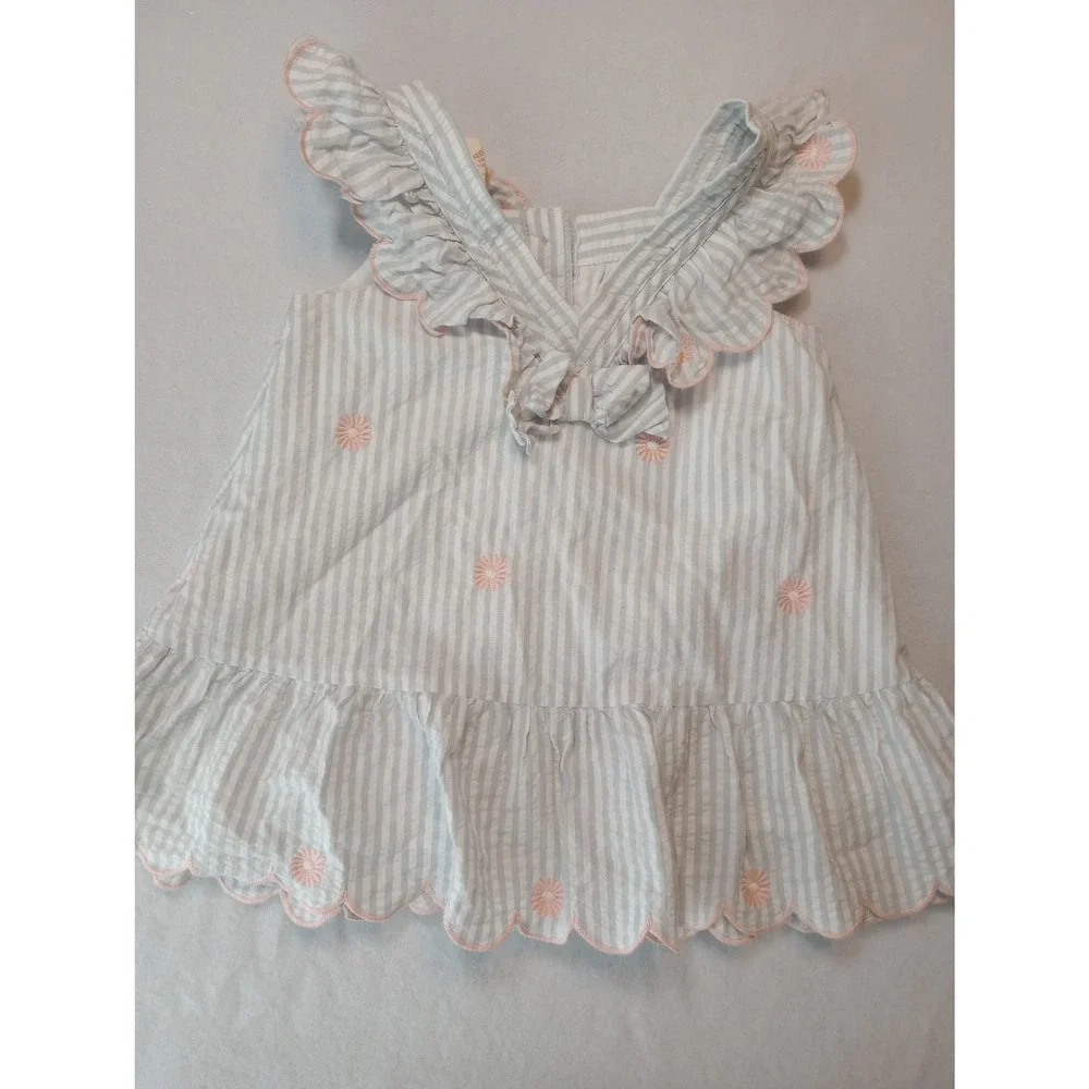 Happily Grey Dress Baby Girls 24M Grey White Striped Embroidered Floral Ruffle